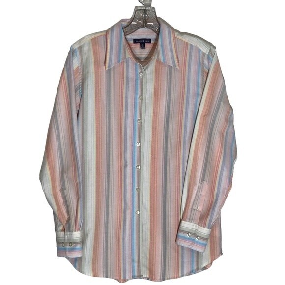 Land's End Striped Button Up Shirt SMALL Size 6-8 - Picture 1 of 9